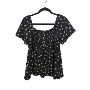 Daisy Print Peplum Blouse Floral Novelty Print Size XXL